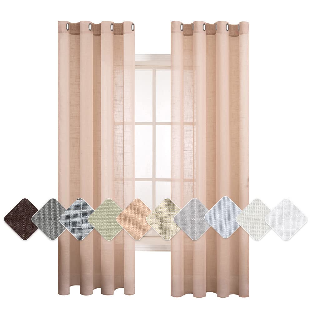 MIULEE 2 Panels Voile Curtains Sheer Cross Linen-like Solid Color Contemporary Decorative Ring Top Eyelet Panels for Bedroom Livingroom Nursery Room 55" Wx63 L Light Orange