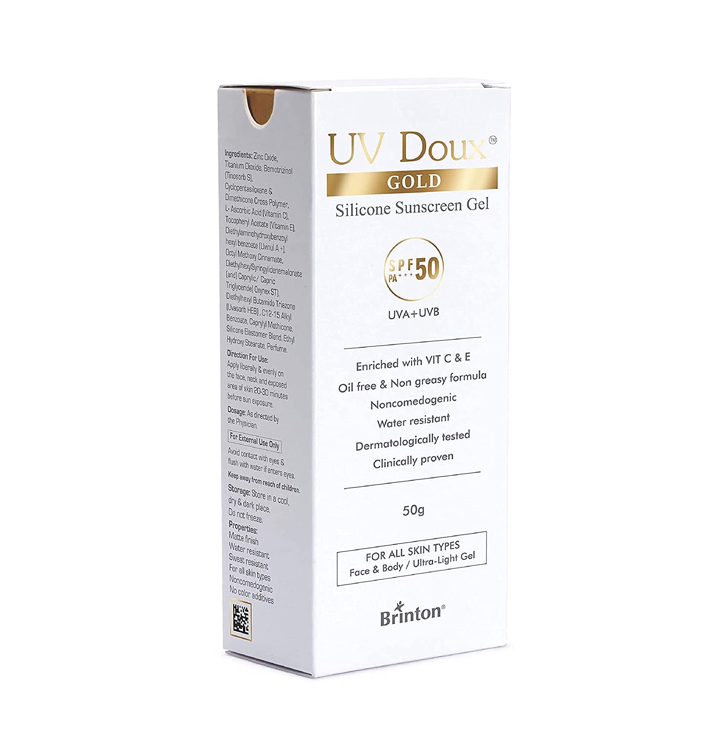 Buy Brinton UV Doux Gold Silicone Sunscreen Gel SPF 50 pa+++ UVA/UVB