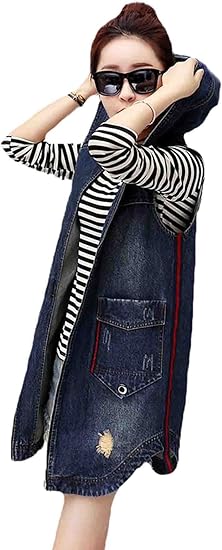 Amazon Yitong ベスト レディース デニム ベスト ゆったり パーカー ノースリーブ パーカー 春 夏 服 薄手 帽 ベスト アウター 綿 ベスト ベスト 通販