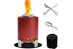 BREEZZ Mini Smokeless Tabletop Fire Pit with Pan Stand, Portable Stainless Steel Firepit Stove for Camping, Burns Pellets or Wood, Includes Travel Bag, Red