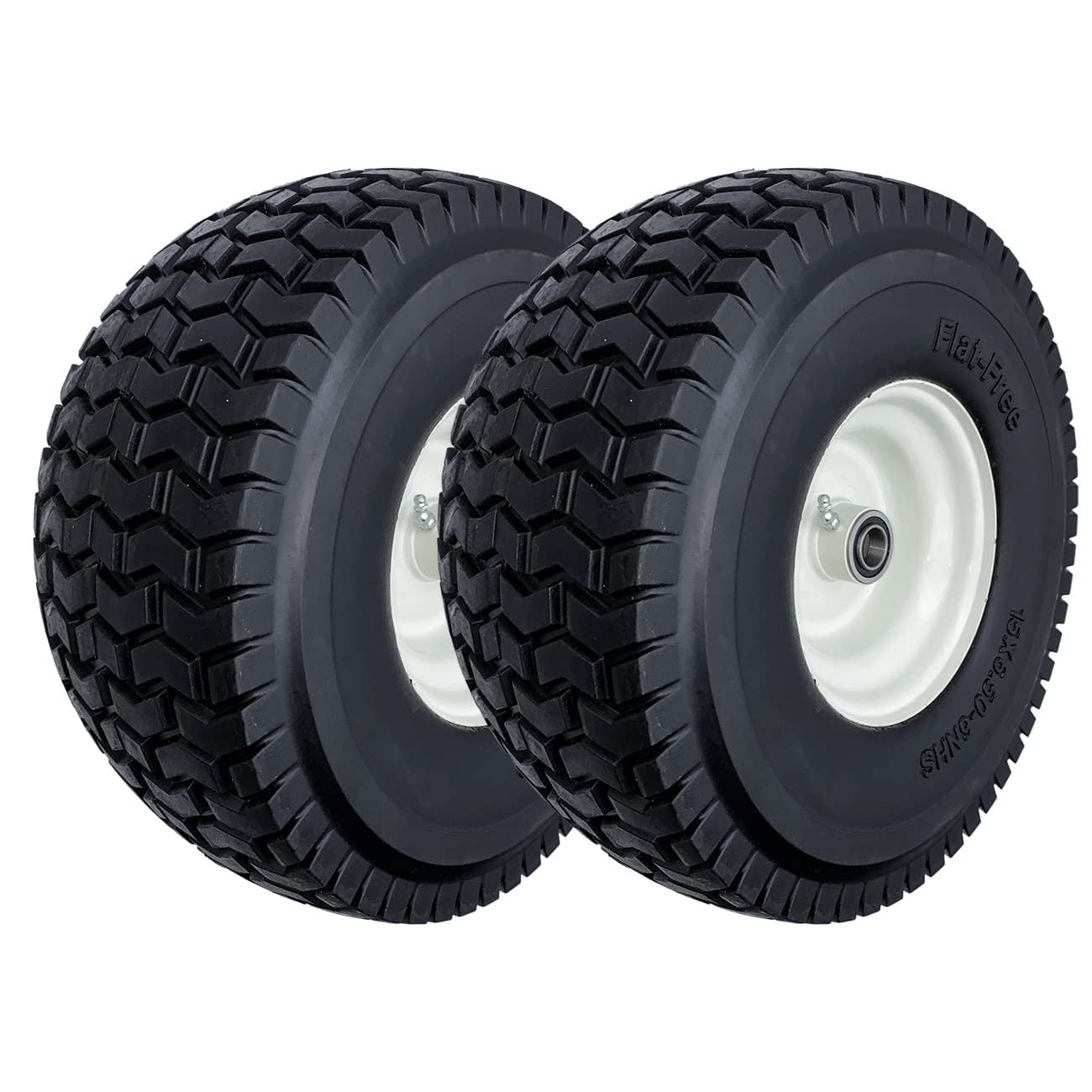 Photo 1 of 2-Pack 15x6.50-6 Flat-Free Tire with Rim,3"Centered Hub with 3/4" Ball Bearing,w/Grease Fitting?500lbs Capacity,15x6.50x6 No-Flat Solid Rubber Turf Wheel,for Riding Lawn mower,Garden Cart