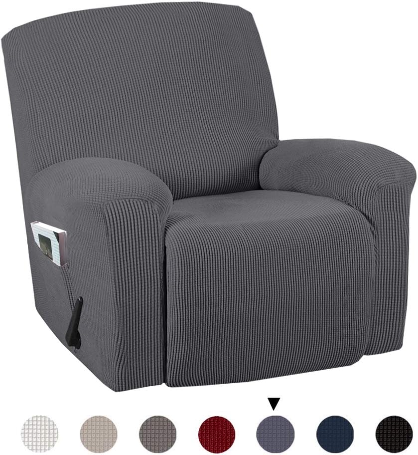 1-Piece Stretch Recliner Slipcovers Durable Soft High Stretch Jacquard Sofa Furniture Cover Form Fit Stretch Stylish Recliner Cover/Protector (Recliner, Gray)