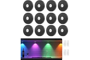 Aokpsrt Rechargeable RGB Puck Lights with Remote Control, 1500mAh Battery Operated Push Lights, Dimmable & Timer Under Cabinet Lighting for Closet, Bedroom, Kitchen Black 12Pcs