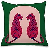 GCFET Tiger Preppy Throw Pillow Covers 18x18 - Preppy Chic Tiger Animal Pillow Cases, Preppy Room Decor, Pink and Green Pillows for Dorm Bedroom Living Room