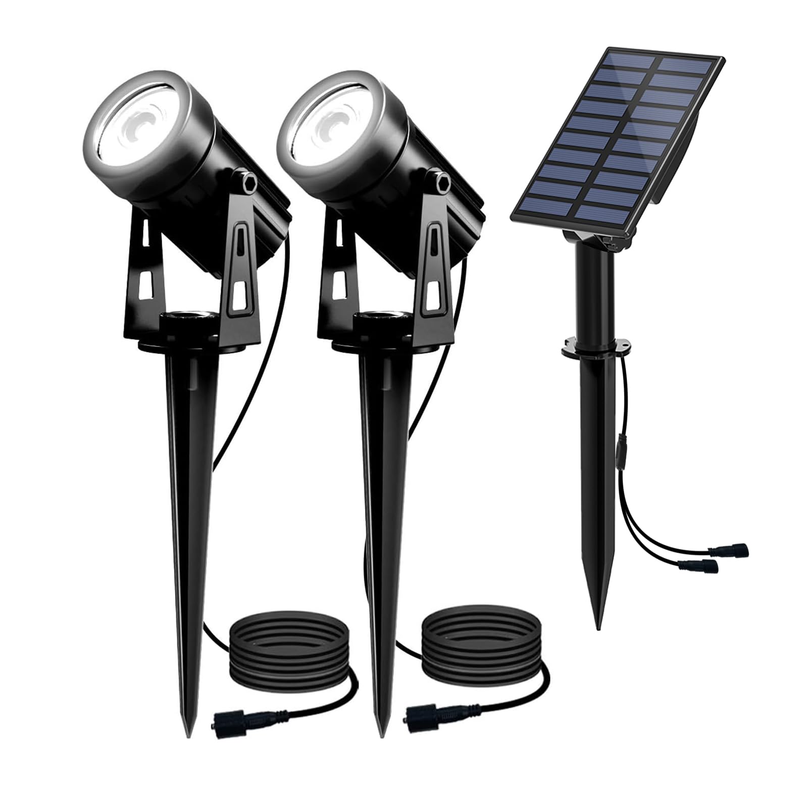 T-SUN Outdoor Solar Spotlights, 2-in-1 Cool White 6000K Solar Garden Lights, 2 Levels of Brightness, IP65 Waterproof, Solar Powered Lights for Pool, Patio, Trees
