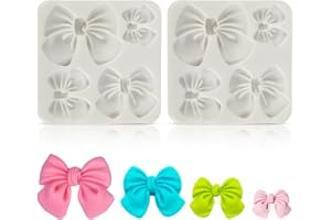 BEUFEE Fondant Bow Molds, 2 Pcs Mini Bow Silicone Fondant Molds Bow Molds for Chocolate Cartoon Bow Silicone Mold for Cupcake Cake Candy Chocolate Pudding Decoration