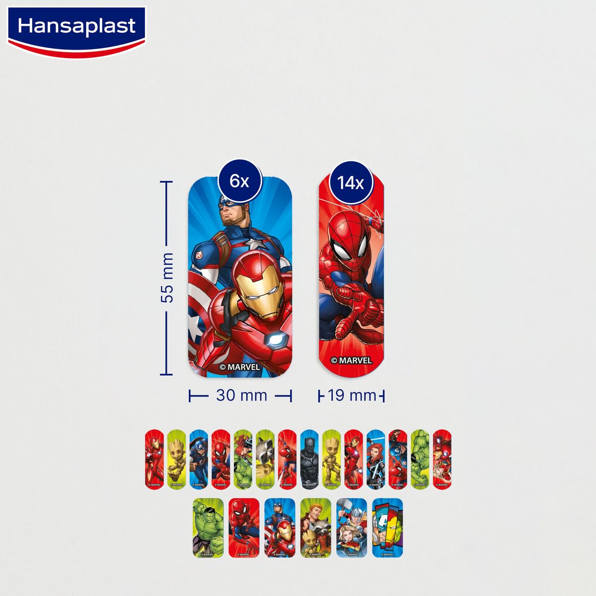 Hansaplast Marvel Kinderpflaster wasserabweisen, hautfreundlich und schmerzfrei zu entfernen, 20 St. Pflaster 3