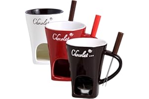 Chocolate Fondue Mug Set 3Pcs Heat Resistant Ceramic Fondue Cups with Forks Reusable Melting Pot for Cheese Chocolate Dessert