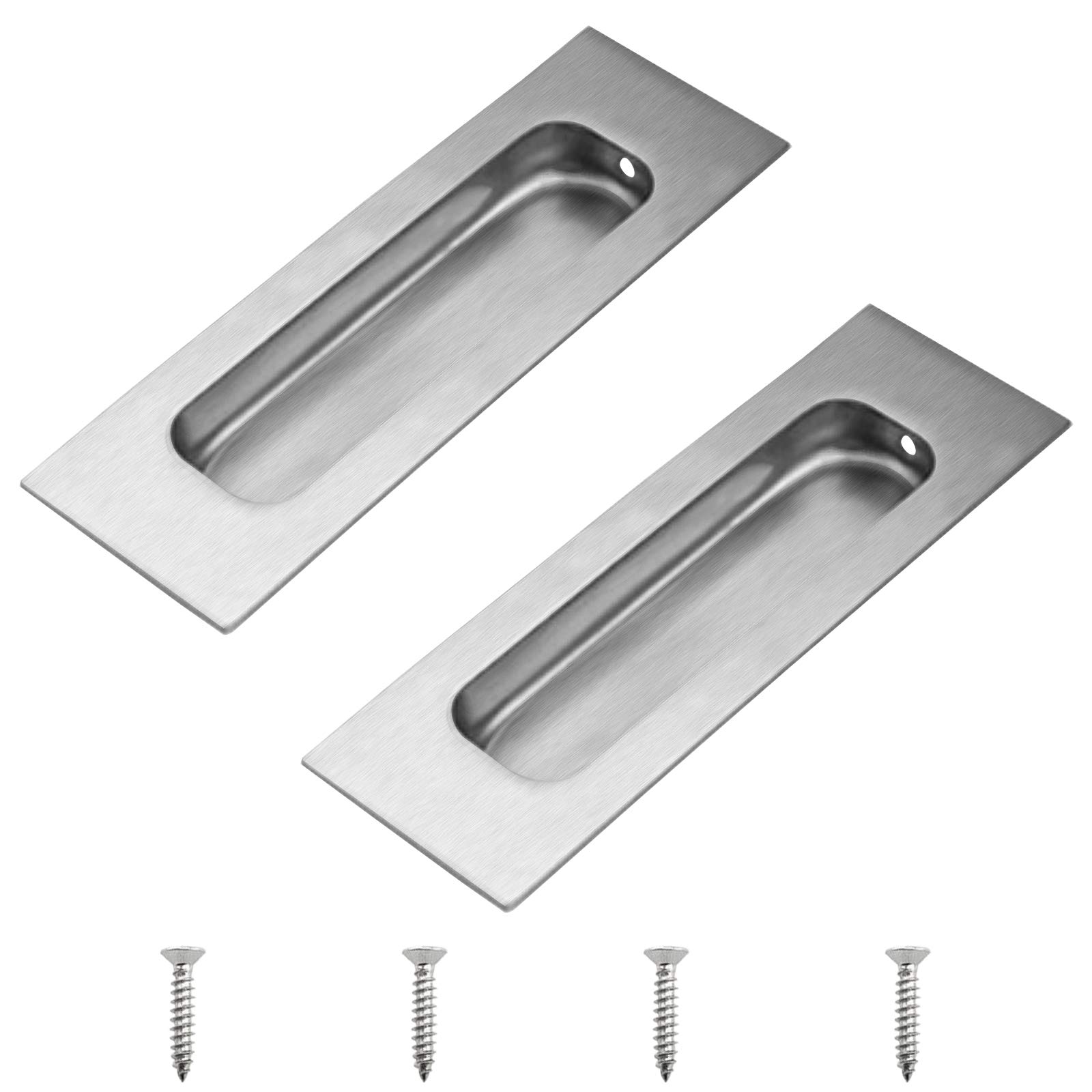 MOROBOR Cabinet Pull, 2Pcs Silver Stainless Steel Rectangular Side Hole Flush Embedded Sliding Door Handle for Drawer Cupboard Wardrob