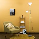 MiniSun Modern Metallic Silver 2 Way Floor Lamp with LED Bulbs view 6