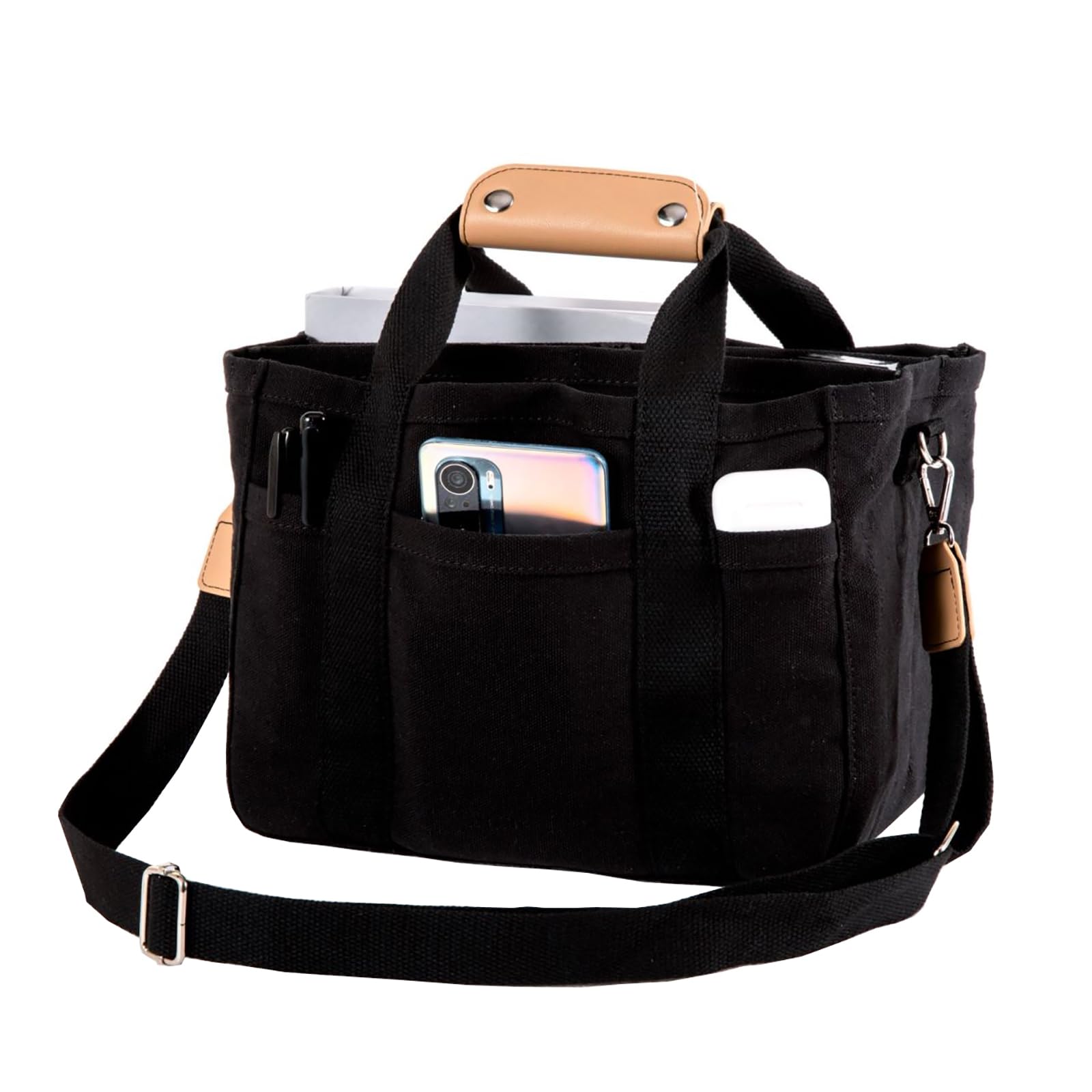 Multi Pocket Tote Bag for Women Canvas Bag with Handle Bag Large Cpacity Purse Reusable Handbag