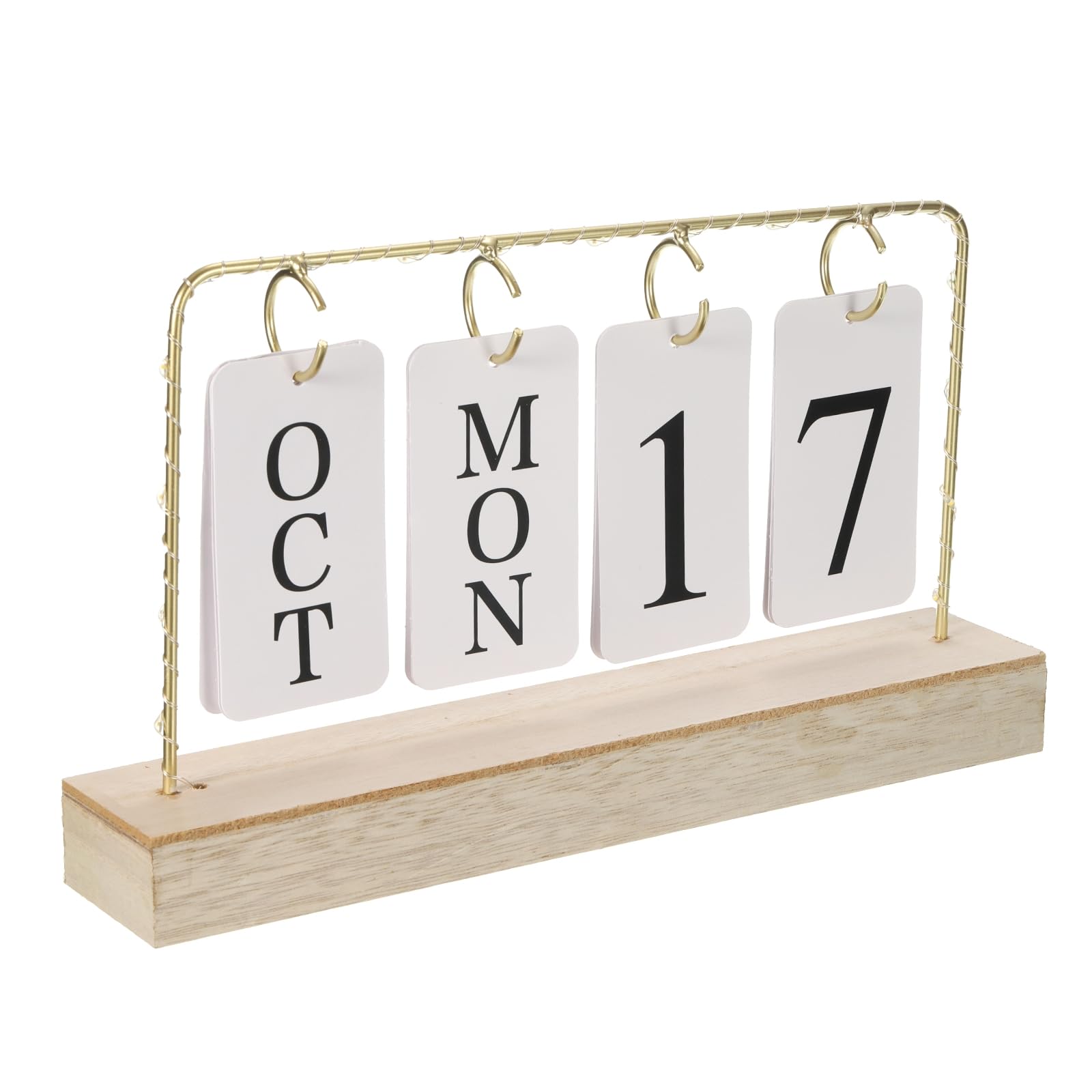 PATIKIL Vintage Wood Perpetual Calendar, Wooden Flip Calendar with Light Turn Page Month Date Display for Desk Office Home Decoration, Brown