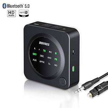 Bluetooth 5.0 Transmitter Receiver Wireless Adapter - 2 in 1 Digital Optical TOSLINK 3.5mm Aux Audio Adapter, aptX Low Latency Pair 2 Headphones Speakers at Once for TV PC Home Stereo System