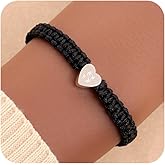 Agriajun Valentine Silver Heart Initial Black Strand Stack Bracelet for Women, Trendy Simple Stackable Letter Bracelets Accessories Prom Fashion Jewelry Gift