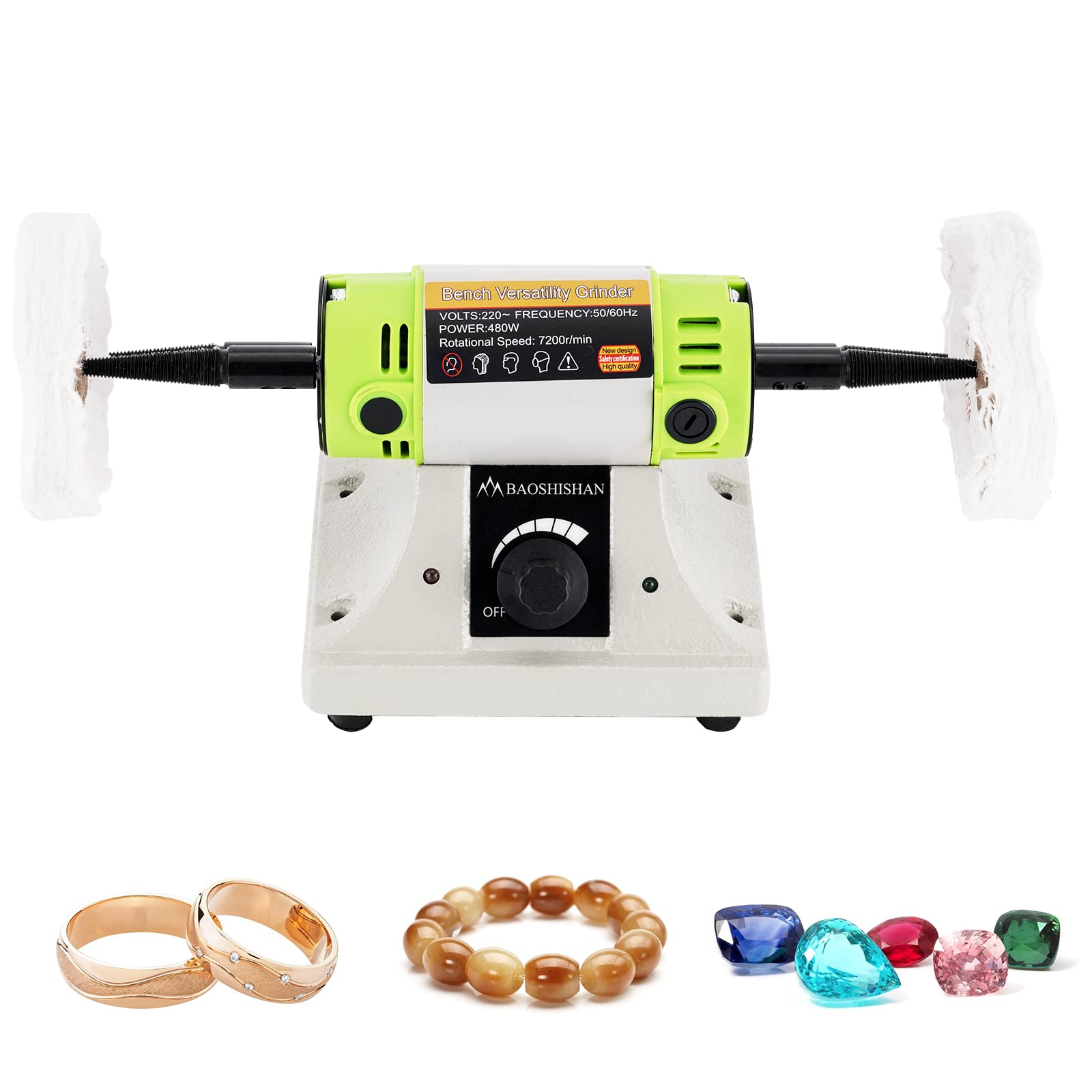 BAOSHISHAN Bench Polisher Polishing Machine 480W Desktop Grinder Buffing Motor Jewellery/Metal Buffing Machine with 2×4" Polishing Wheel 7200rpm 220V
