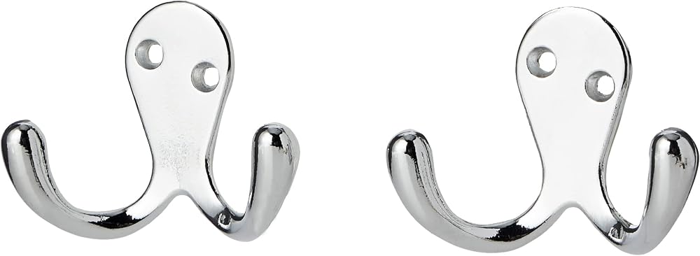 Merriway BH04887 Twin Robe Hook Chromed Pack of 2 Wardrobe Cupboard Hallway