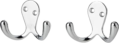 Merriway BH04887 Twin Robe Hook Chromed Pack of 2 Wardrobe Cupboard Hallway