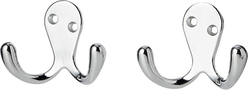 Merriway BH04887 Twin Robe Hook Chromed Pack of 2 Wardrobe Cupboard Hallway