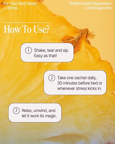 BEME MAGNESIUM DRINK FOR SLEEP – MELATONIN-FREE MAGNESIUM FOR SLEEP WITH ASHWAGANDHA, L-THEANINE & GABA – FAST-ABSORBING CALM PINEAPPLE – 15 SACHETS
