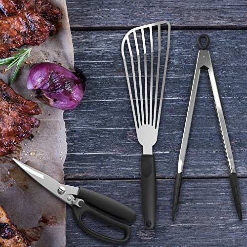 Grill BBQ Tools Accessories Set, Betetori Stainless Steel Tongs, Fish Turner and Kitchen shears