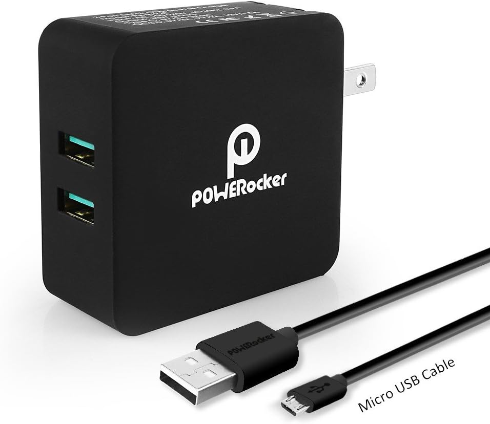 Quick Charge 3.0 Charger, POWERocker BlitzCube 36W QC3.0 2-Port USB Wall Charger for Galaxy S7/S6/Edge, Note 4/5, Nexus 6, iPhone, LG G5/V10 with 3.3FT Micro USB Cable