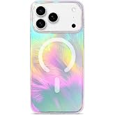 Tuqeata Clear Case for iPhone 17 Pro Max, Compatible with MagSafe | Gliry Aesthetic Iridescent Feather Design for Women Girls | N52 Strong Magnetic, Slim, Anti-Yellow, Raised Camera Protection