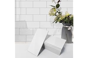 Avant Decor | 56 Tiles | Stone Composite Subway Solid Color Tiles | Peel and Stick Kitchen Backsplash Tiles | Wall Tiles | 3” x 6” | Bex Metro Glossy Cotton | 7 sqft