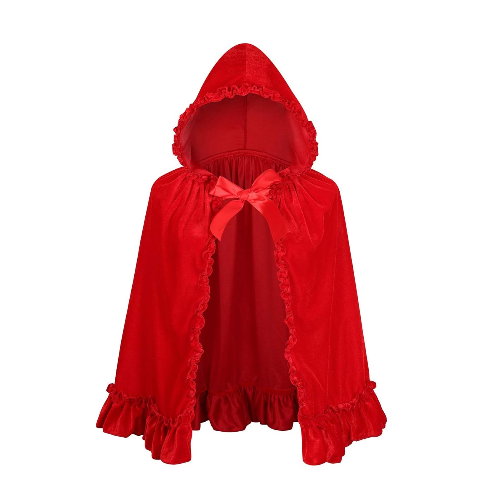 maxToonrain Red Riding Hood Cape Hooded Red Cape Cloak Adult Velvet Little Riding Hood Costumes Fairytale Character Halloween World Book Day Outfit for Women (Floral Red,80cm) — image 1