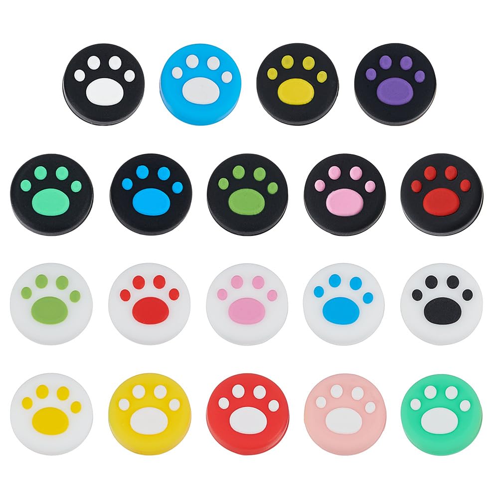 PLIGREAT 76 Pcs Cute Paw Thumb Grip Caps, Colorful Cat Dog Paw Thumb Stick Joystick Grips Cap Replacement Soft Silicone Cover Compatible with Switch OLED Lite, Joy Con Controller, 19 Colors
