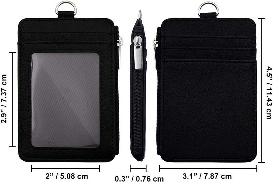 GOGO Professional ID Badge Holder 2-Sided Vertical Style PU Leather with Zipper Pocket and Leather Neck Lanyard-Red - Image 5