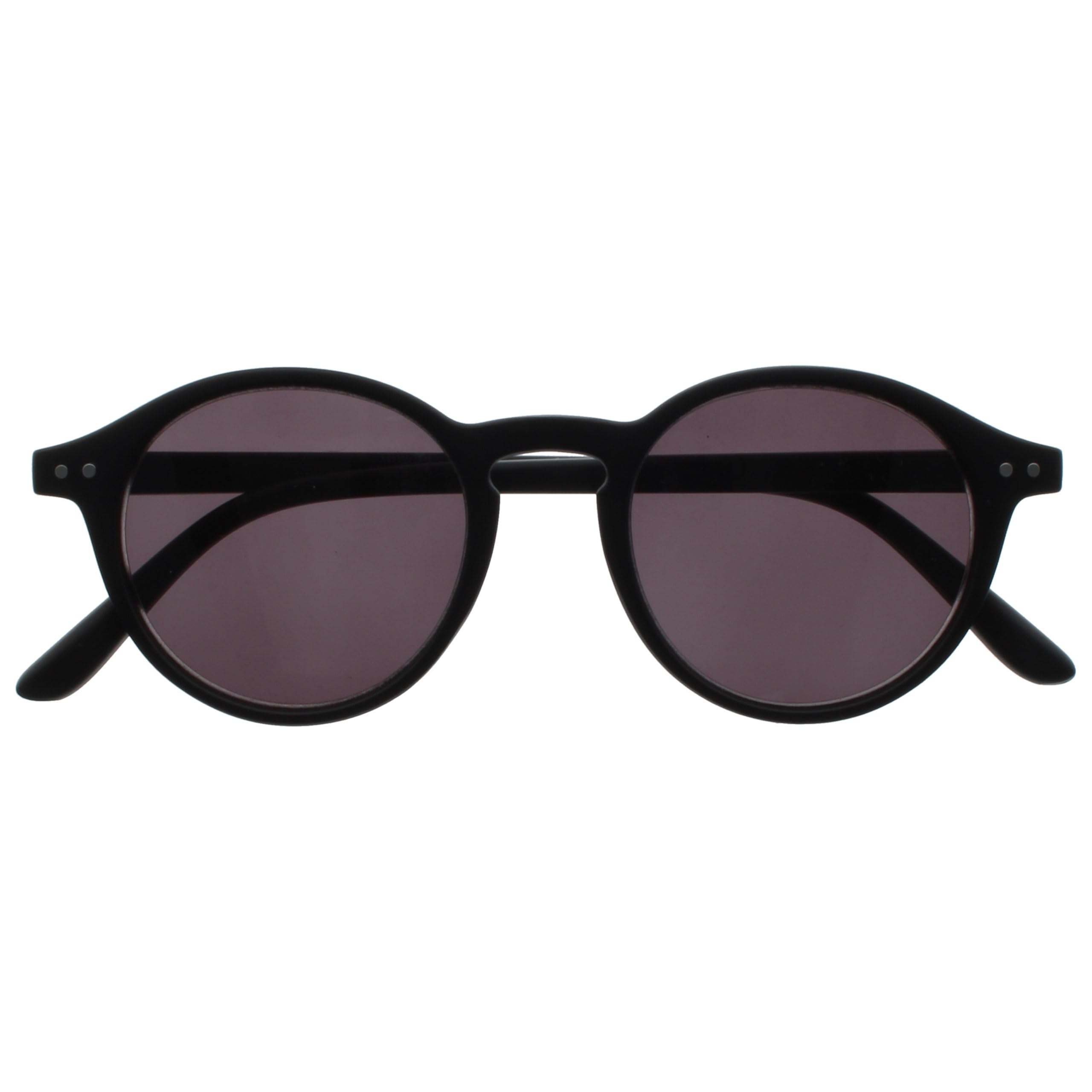 OPULIZE REY Reading Sunglasses - Retro Round Frame - Matt Black - Mens Womens - Spring Hinges - S56-1 - +3.00