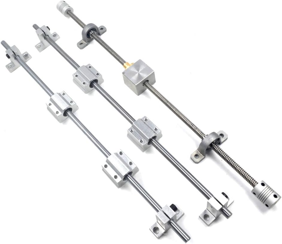 Glvanc, 3D Printer Guide Rail Sets T8 Horizontal 8mm Lead Screw Nut + L300mm Shaft Optical Axis + Pillow Block Bearing + Shaft Coupling + SCS8UU Linear Bearing + SK8 Linear Rod Rail Support 17Pcs