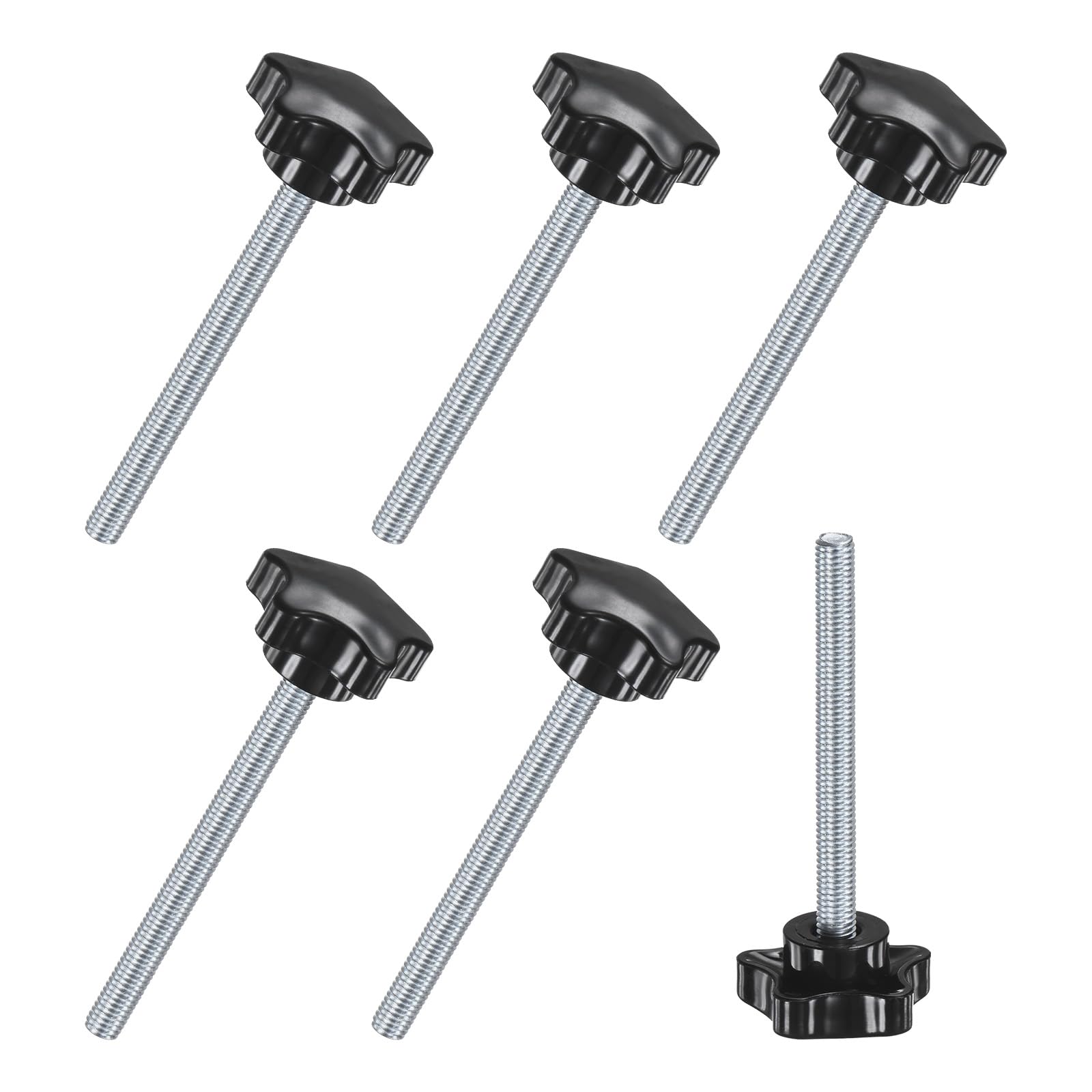 M METERXITY 6-Pack Star Clamping Knobs, M8x80mm Male Thread Hand Tightening Screw for Machinery/Electronic/Furniture/Umbrella Base, Machine Handle Replacement [39mm, Black]