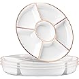 Plasticpro 6 Sectional Round Plastic Serving Tray/Platter (8, White & Rose Gold)