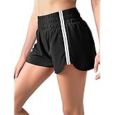 Haloumoning Girls Athletic Shorts Kids Striped Trim High Waisted Running Biker Shorts 5-14 Years
