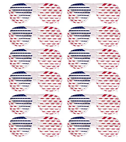 American Flag USA Patriotic Shutter Shades Sunglasses - 12 Pairs Fourth of July Party Favors Patriotic Decorations Red White and Blue Glasses 12 Pack