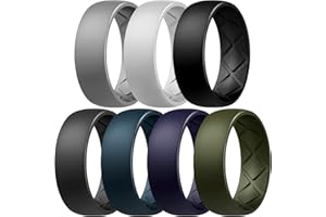 Egnaro Silicone Ring Men, Inner Arc Ergonomic Breathable Design Mens Rubber Wedding Band with Half Sizes, 7 Rings / 4 Rings / 1 Ring Engagement Bands Promise Rings, 8mm Wide - 2.5mm Thick