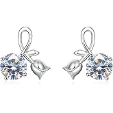 Moissanite Rose Earrings for Women Moissanite Studs S925 Sterling Silver 18K White Plated D Color VVS1 Gift for Wife Mother for Birthday Anniversary Christmas