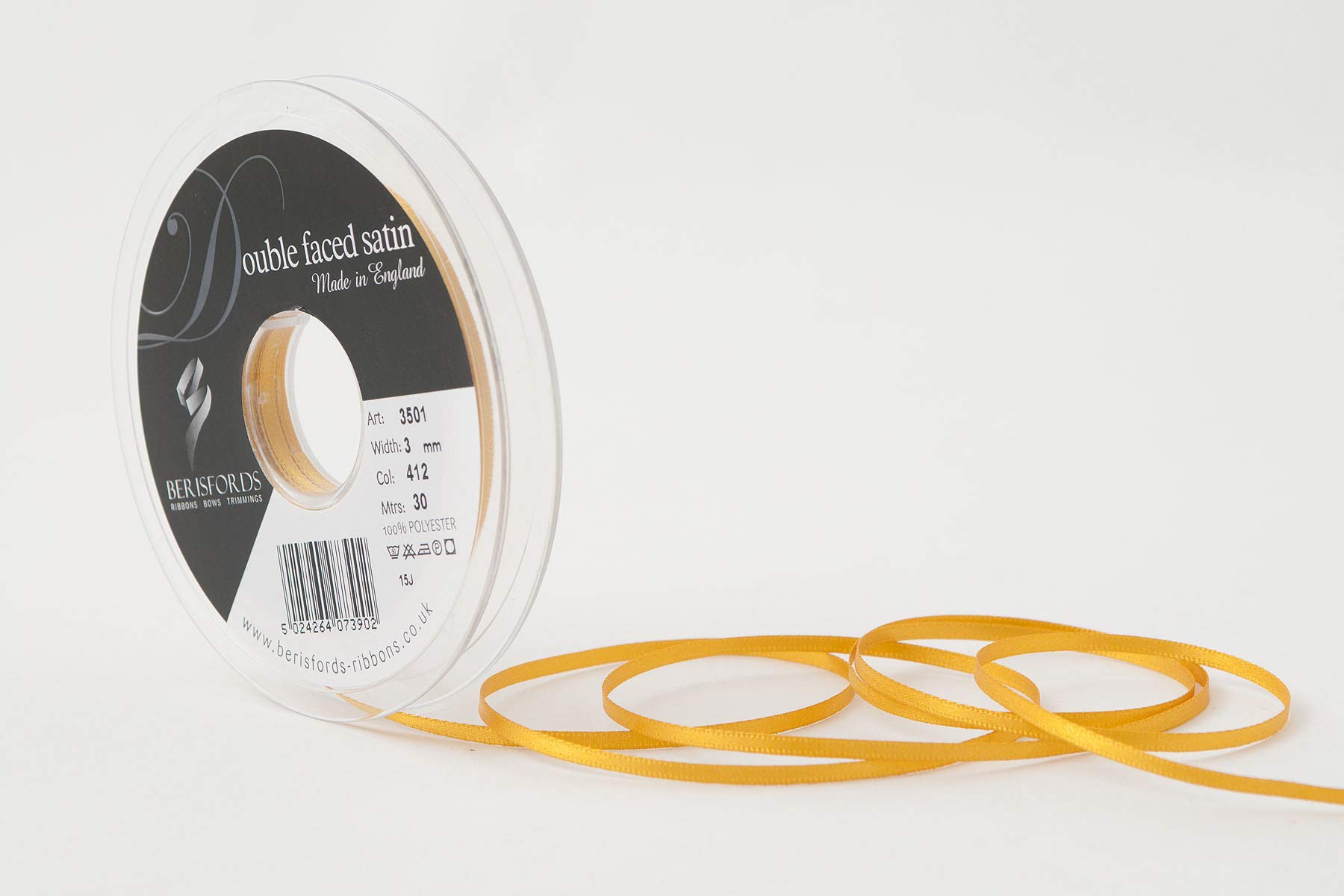 Berisfords Double FACE Poly Satin Ribbon, Topaz, 10.5x10.5x1.3 cm