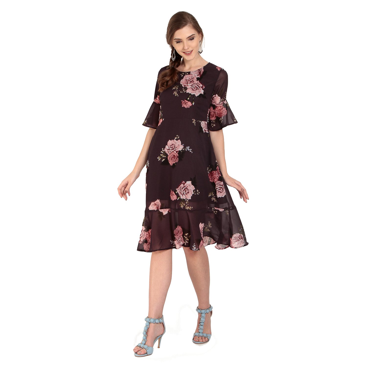 abiti bella women's goergette fit and flare dress (wine)