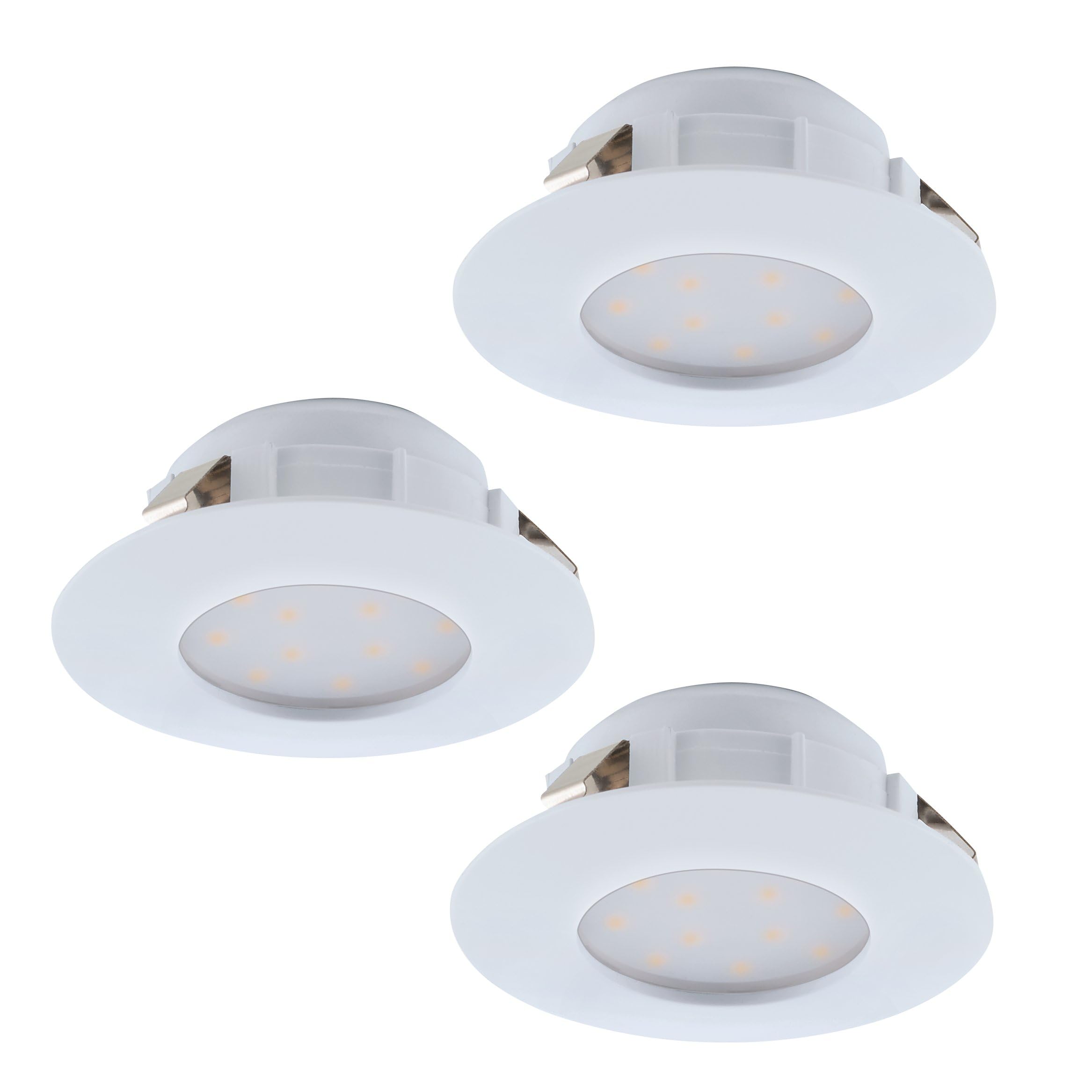 Eglo 3-piece Set LED Recessed Spotlights Pineda, LED Spot Set Made of Plastic, 3 LED Recessed Lights in White, Flat LED Downlights, Warm White Recessed Spot Set, Ø 7.8 cm