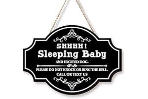 Pigort Funny Baby Sleeping Hanging Sign Plaque, Do Not Knock Or Ring The Bell, Round Wooden Door Hanger for Baby Room, Nursery, Front Door, Door Decor 12x8.2inch