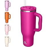 34HD 40 oz Stainless Steel Tumbler - Leakproof Insulated Water Bottle with Handle, Magnetic Lid and Flexible Straw - Iced for 48 Hours – Perfect for Men, Women, Birthday Gift, Pink - Hot Pink