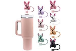 Velaco 7Pcs 0.4in/10mm Diameter Silicone Straw Covers Cap Compatible with Stanley 20 30&40 Oz Cup, Cute Dog Straw Topper for Stanley 40 Oz Tumbler with Handle, Dust-Proof Straw Caps for Water Bottle