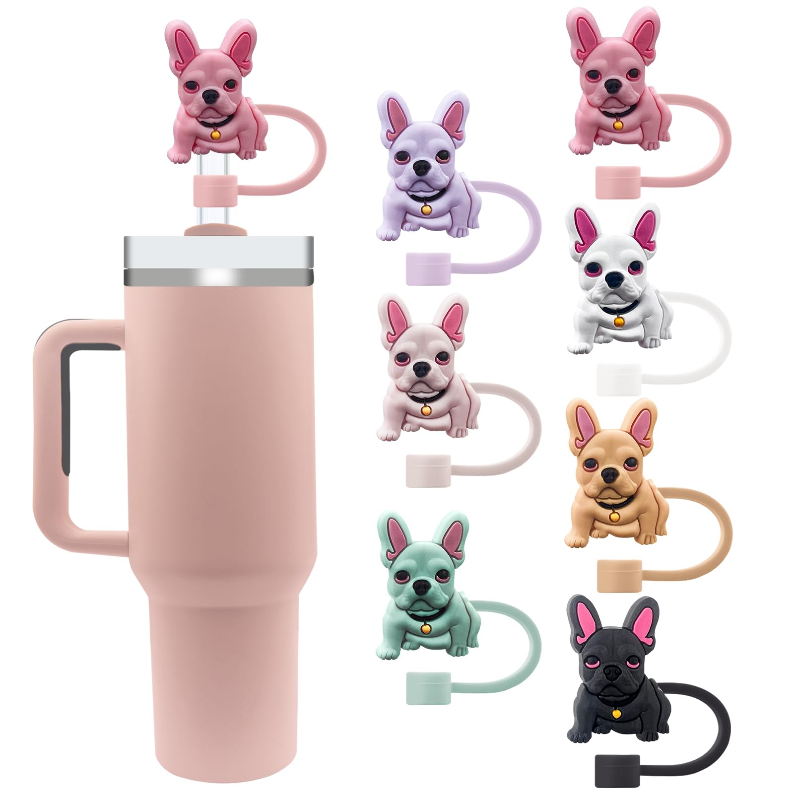 Photo 1 of Velaco 7Pcs 0.4in/10mm Diameter Silicone Straw Covers Cap Compatible with Stanley 20 30&40 Oz Cup, Cute Dog Straw Topper for Stanley 40 Oz Tumbler with Handle, Dust-Proof Straw Caps for Water Bottle