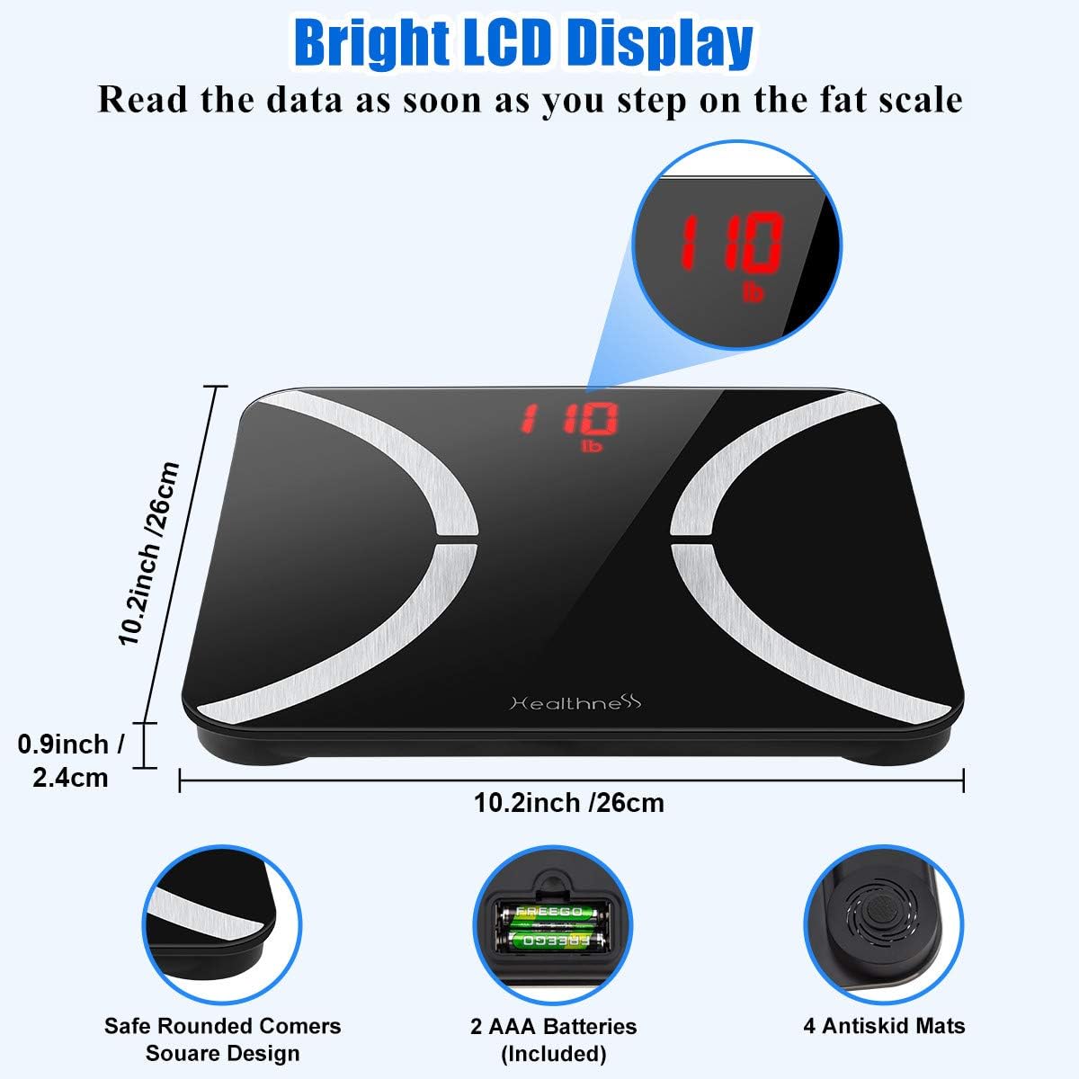 Bluetooth Body Fat Scale, Digital Bathroom Scale Weight Scale with BMI and Body Fat Percentage, Wireless Smart Scale Body Composition Analyzer Health Monitor with iOS Android App for Weight Loss: Health & Personal Care