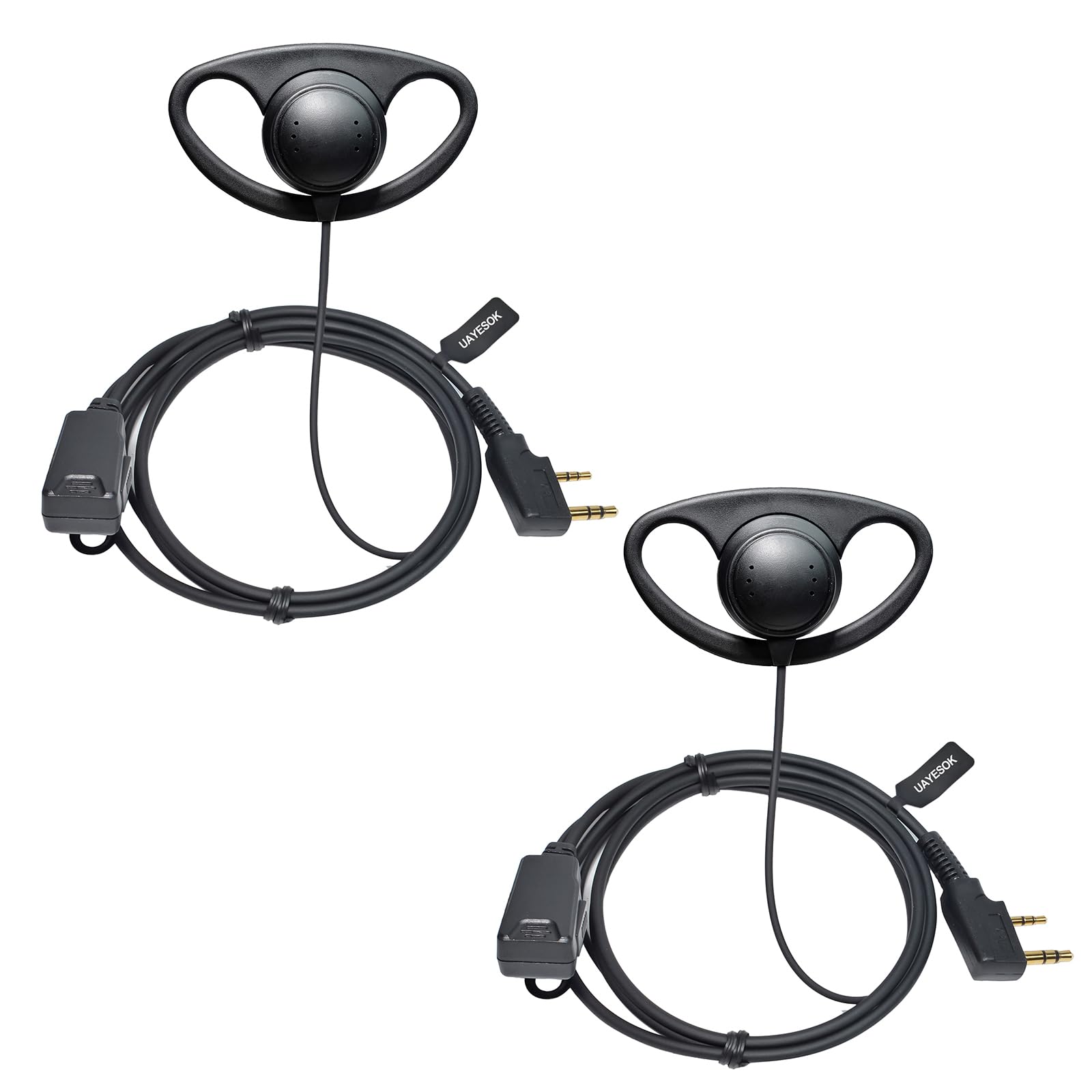 UAYESOK D Shape 2 Pin Radio Earpiece for Baofeng UV-5R 888S UV-82 GT-3 Kenwood TK-3501 TK-3401 Protalk Retevis RT24 RT27 Security Two Way Radio Headset Walkie Talkie Ear Piece with PTT Mic (2 Pcs)