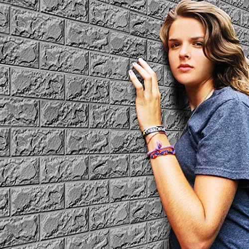 Mromick New PE Foam 3D Wallpaper DIY Wall Stickers Wall Decor Embossed Brick Stone (gray)
