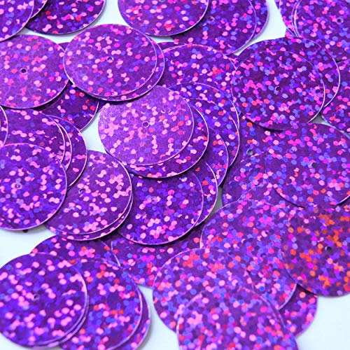 Round Flat Sequin 20mm Center Hole Amethyst Purple Hologram Glitter Sparkle. Couture Paillettes. Made in USA