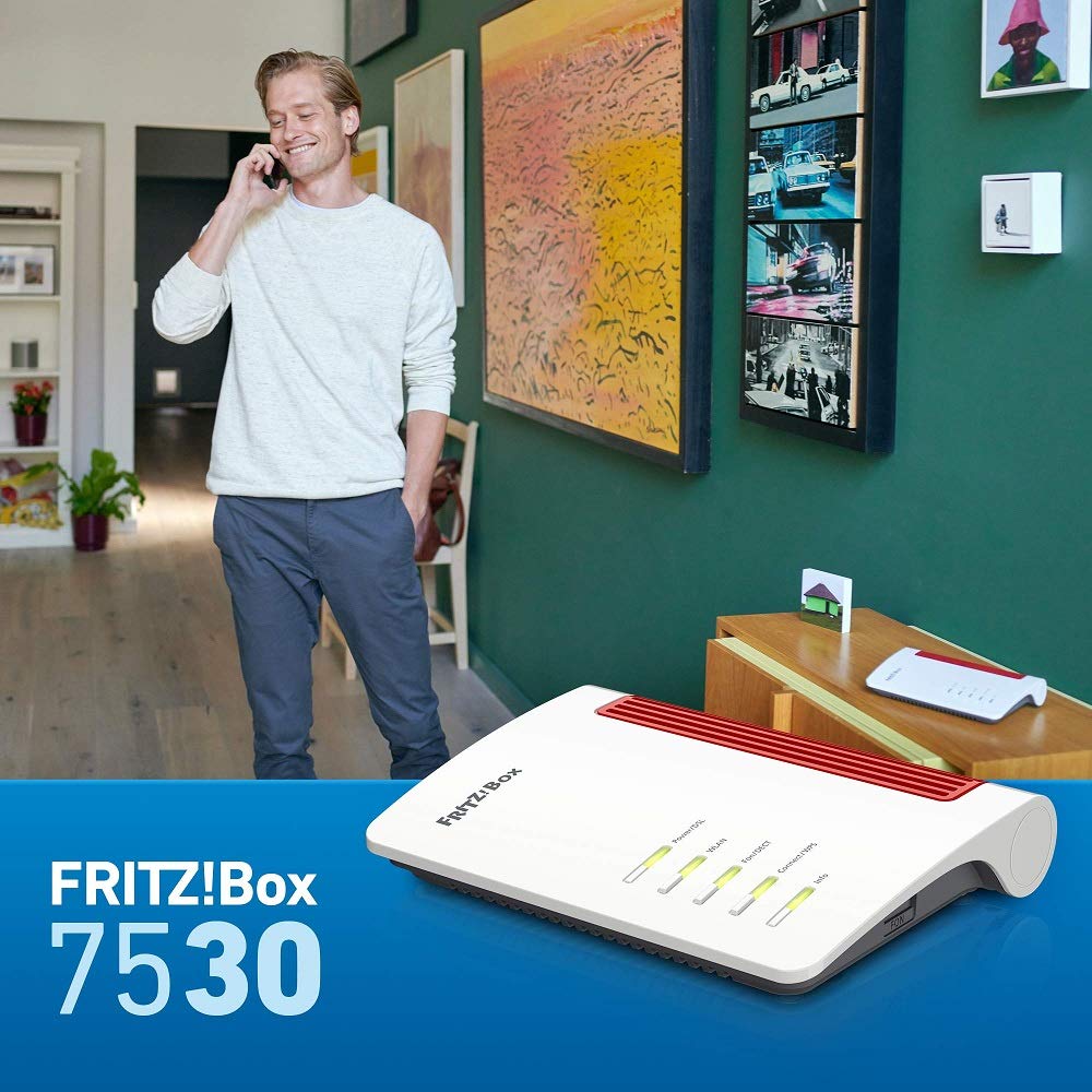 AVM FRITZ!Box 7530 WLAN AC+N Router (DSL/VDSL 866 MBit/s (5GHz) & 400 MBit/s (2,4 GHz), bis zu 300 MBit/s mit VDSL-Supervectoring 35b, WLAN Mesh, DECT-Basis, Media Server, Rot, Weiß) (Generalüberholt) 4